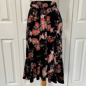 George Pink Trumpet Midi Skirt with Ruffled High-Low Hem elastic waist